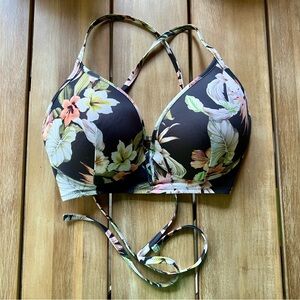 Shade & Shore Criss-Cross Swim Top - Size 36D, Floral Hawaiian